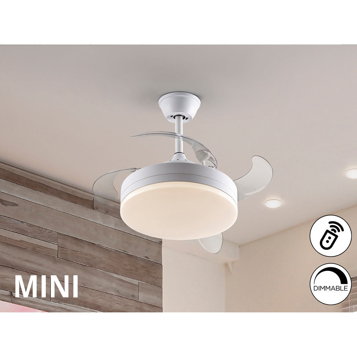 VENTO MINI - VENTILATOR ALB 40 cm, CU LUMINĂ REGLABILĂ