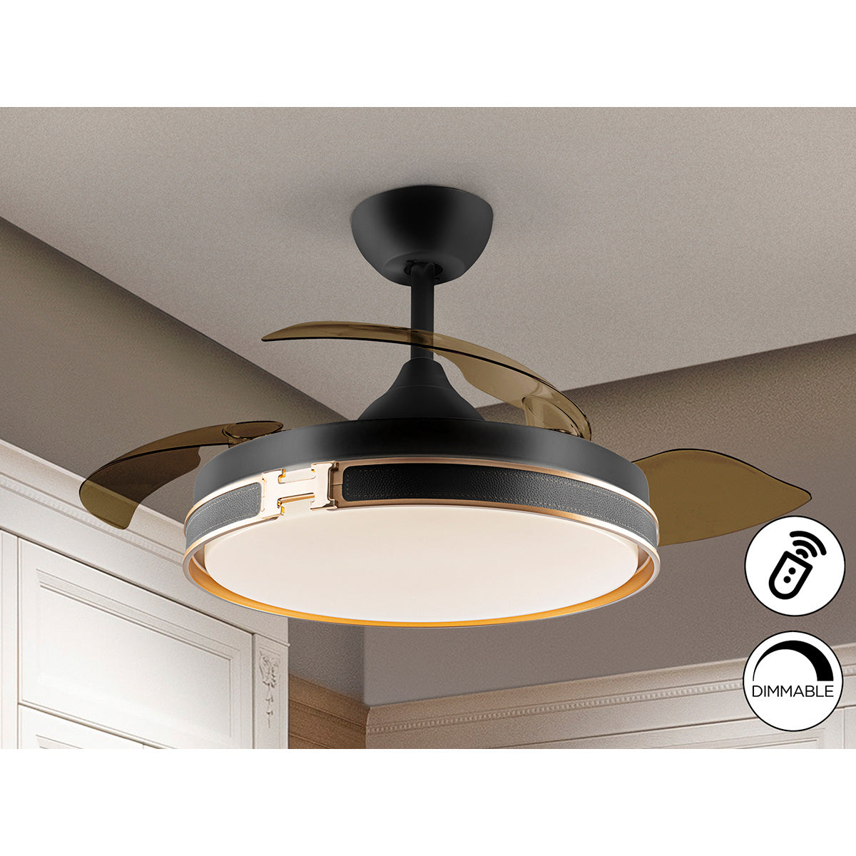 HERON - VENTILATOR, NEGRU/AURIU, CU PUTEREA MICROONDELOR REGLABILE