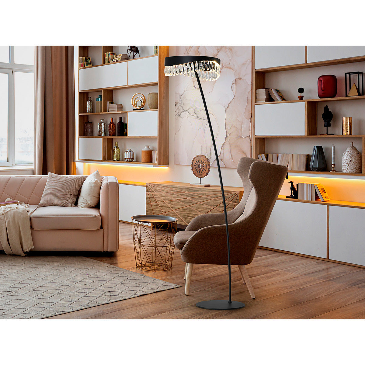 Lampă de podea Selene, cristal negru