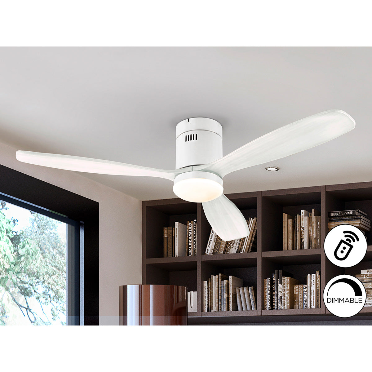 SIROCO - VENTILATOR ALB D132 CU LUMINĂ REGLABILĂ.