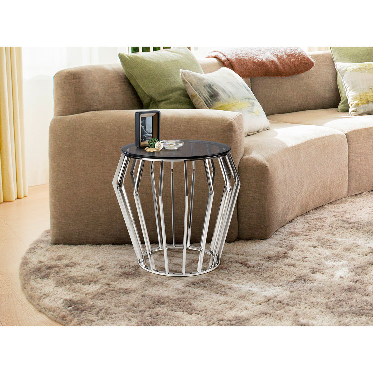 CIROS - MĂSUȚĂ CU PIEDESTAL DIN OȚEL BRILLANT