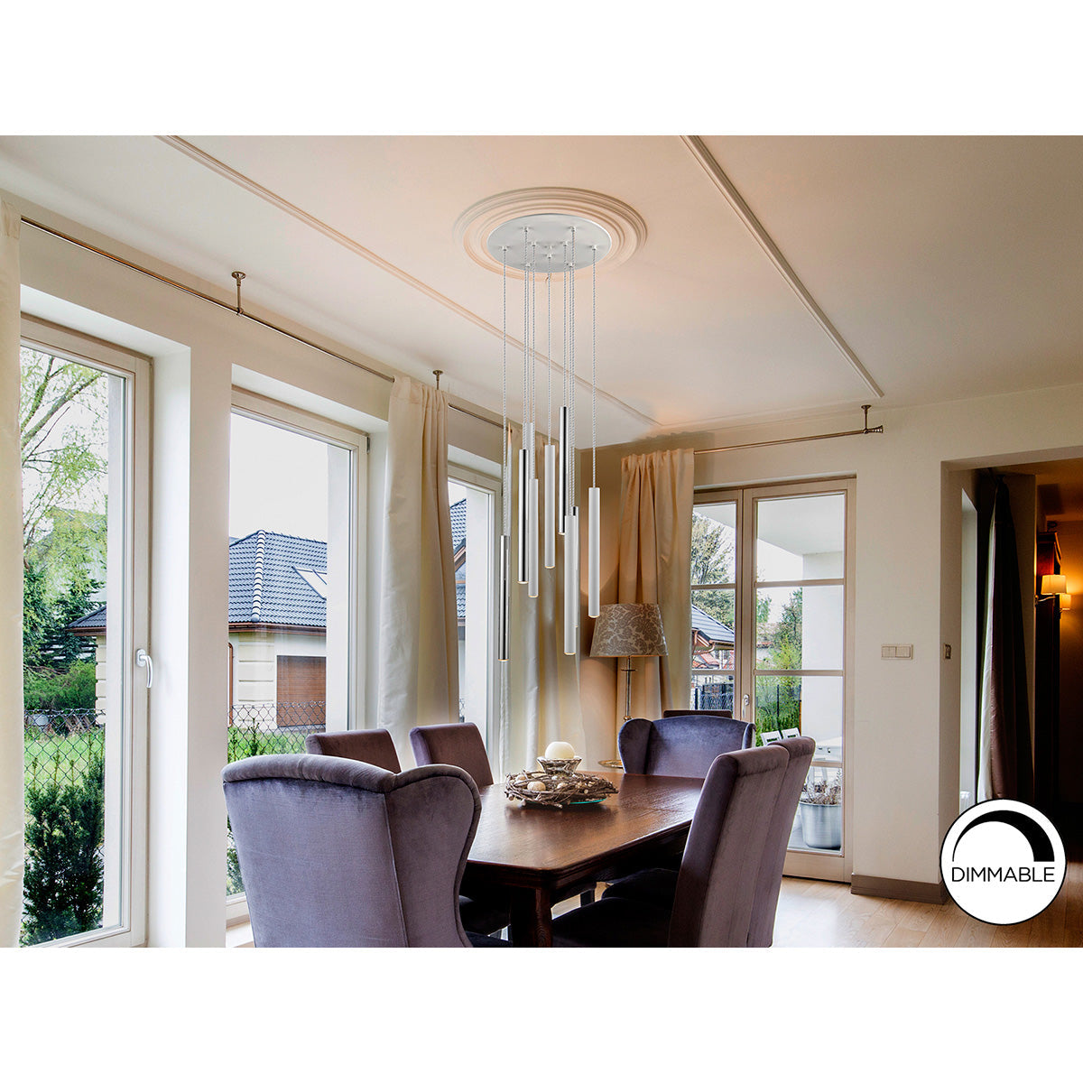 Lampă Varas, 9L, crom/alb