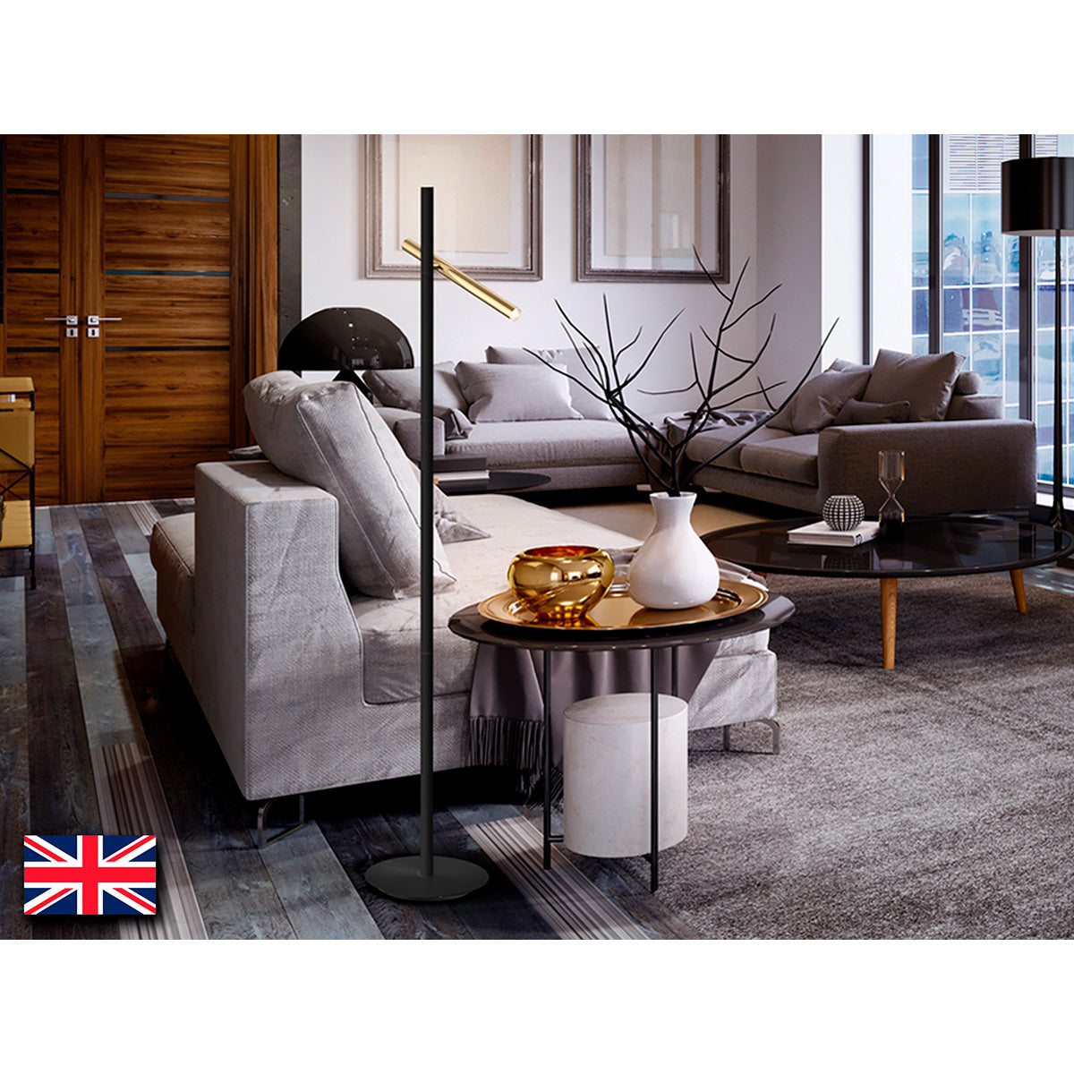 Lampă de podea VARAS, neagră/aurie 2L