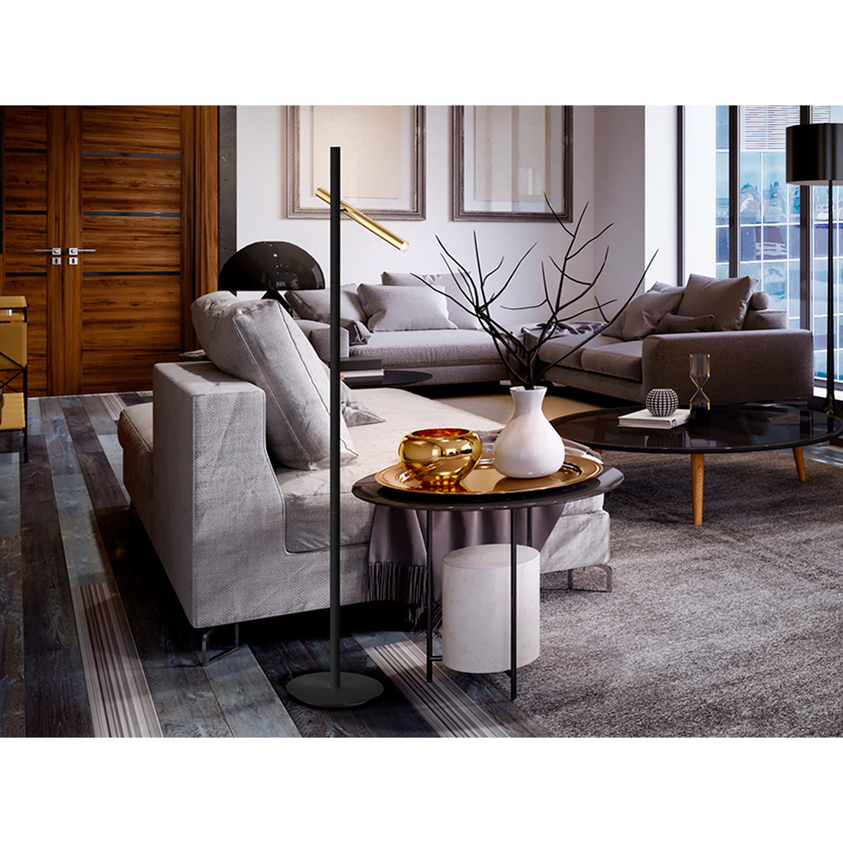 Lampă de podea VARAS, aurie/neagră, 2L.