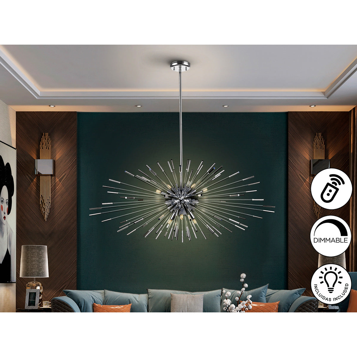 LAMPĂ EVASION, 9L, CROM, CU INTENSITATE REGLABILĂ