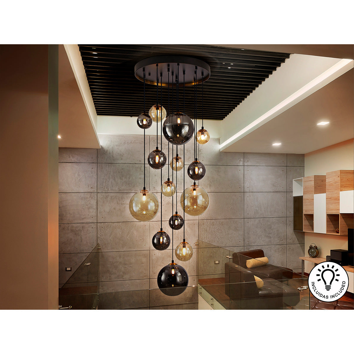 LAMPĂ ÎNTUNECATĂ 14L., NEGRU/ALAMĂ