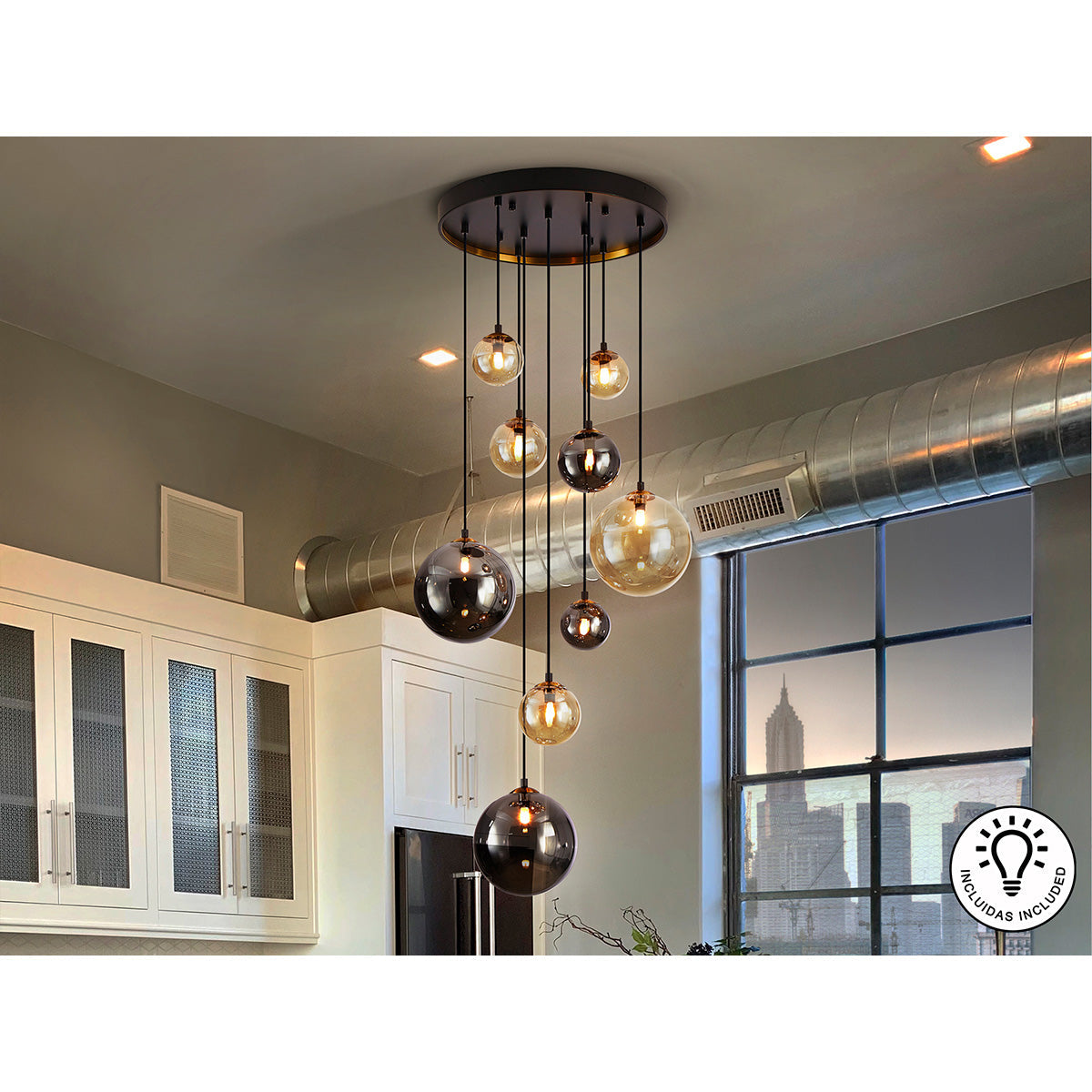 LAMPĂ ÎNTUNECATĂ 9L., NEGRU/ALAMĂ