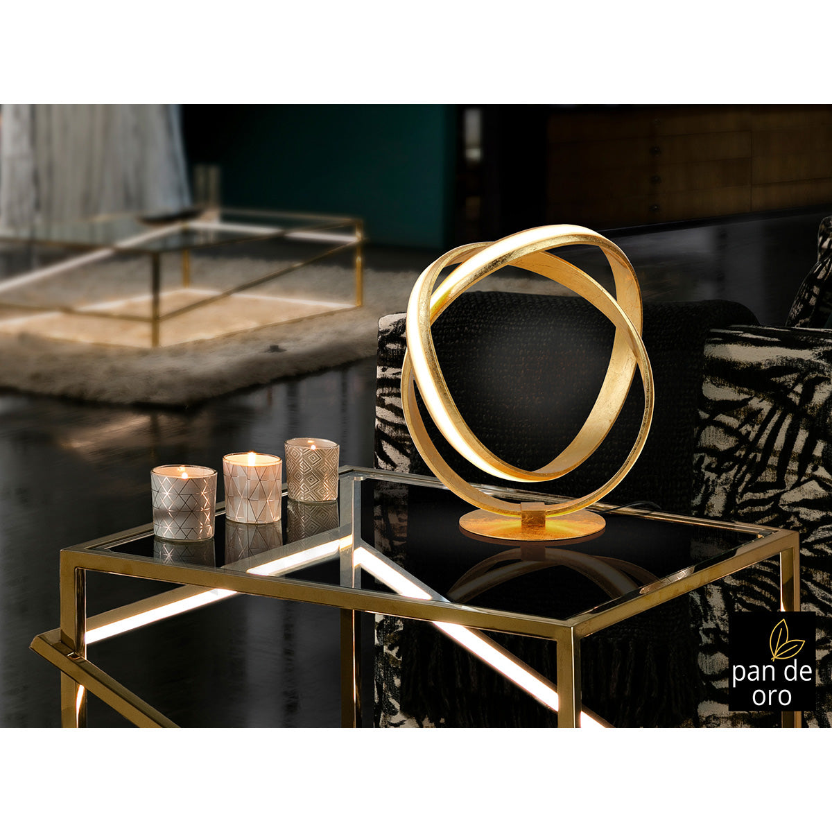 LAMPĂ DE MASĂ LAZAS, FRUNZE DE AUR 30 cm