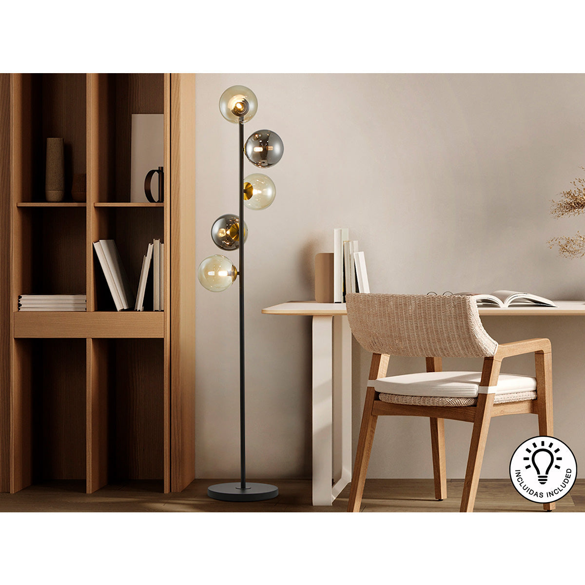 INOA - LAMPĂ DE PODEAR 5L NEGRU-FUMURIU-CHIHLIMBAR