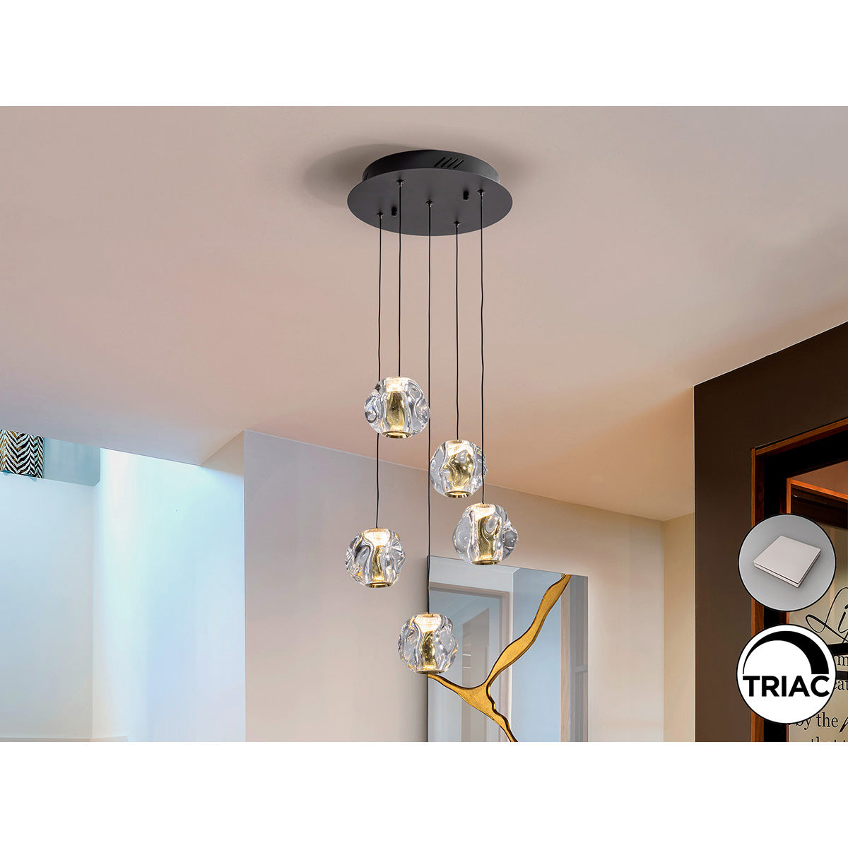 ZARIA - LAMPĂ 5L - NEGRU/AURIU/TRANSPARENT D25 DIM