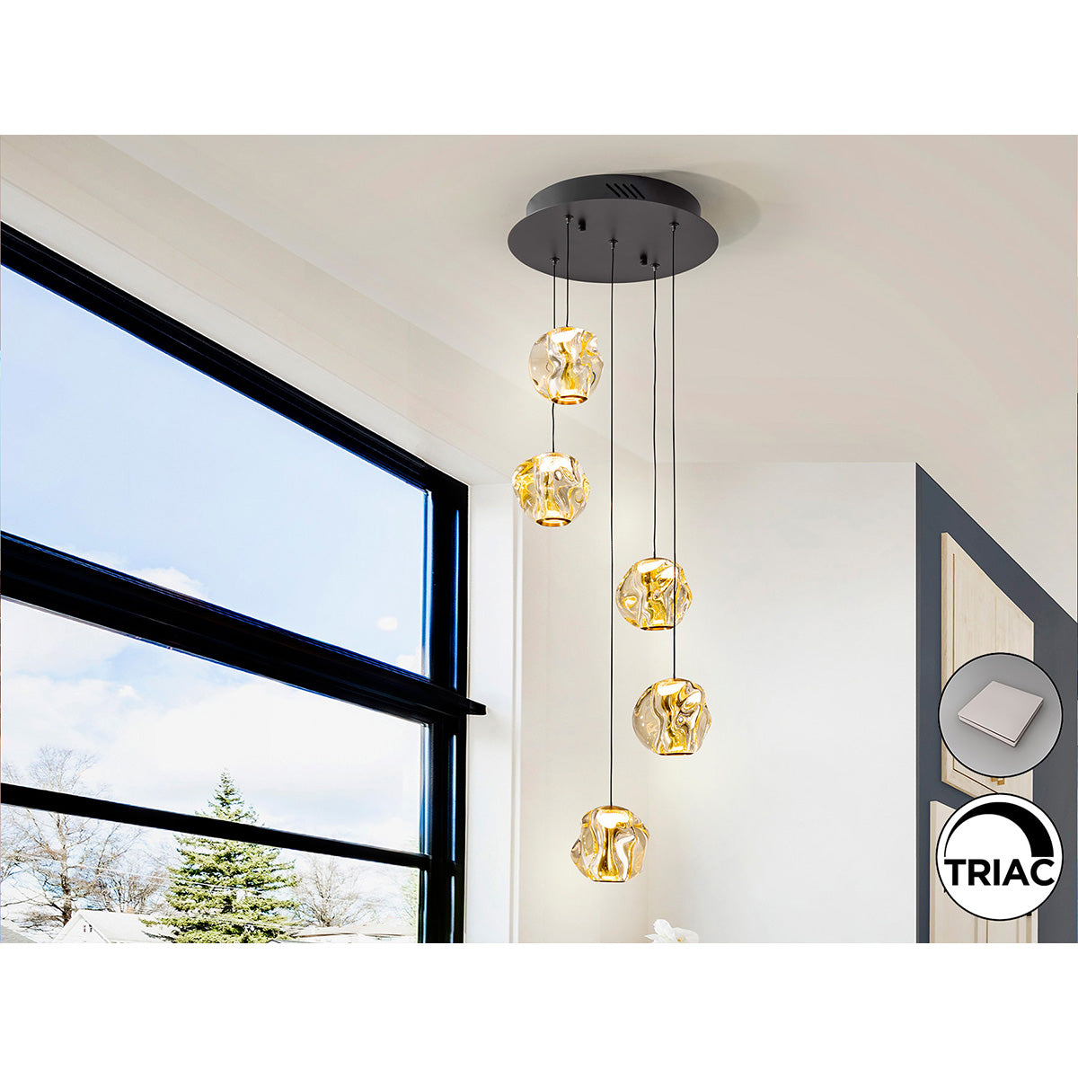 Lampă ZARIA 5L - Negru/Bronz/Chihlimbar D25 DI