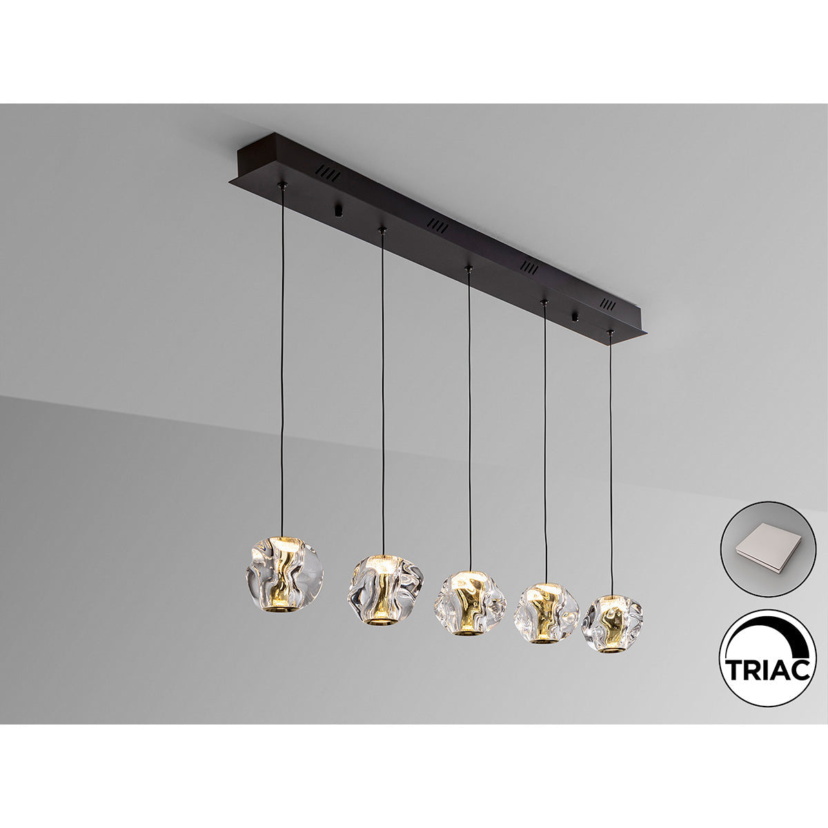 ZARIA - LAMPĂ 5L - NEGRU/AURIU/TRANSPARENT, CU LUMINĂ REGLABILĂ