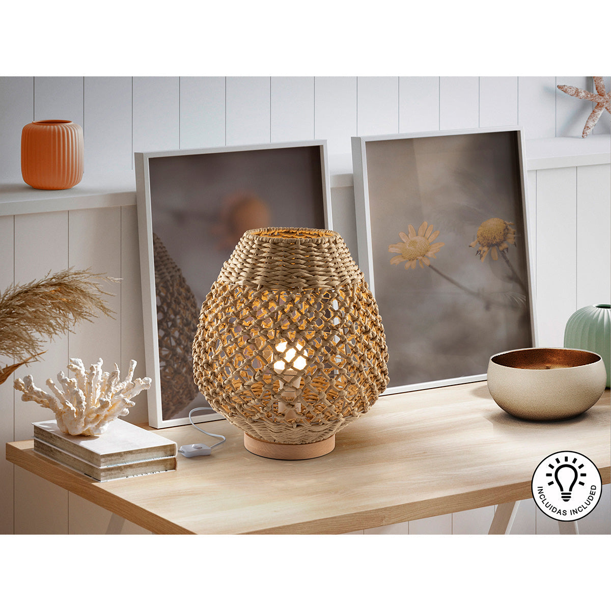 YAIZA - LAMPĂ DE MASĂ DIN HÂRTIE ÎMPLETITĂ 35 cm