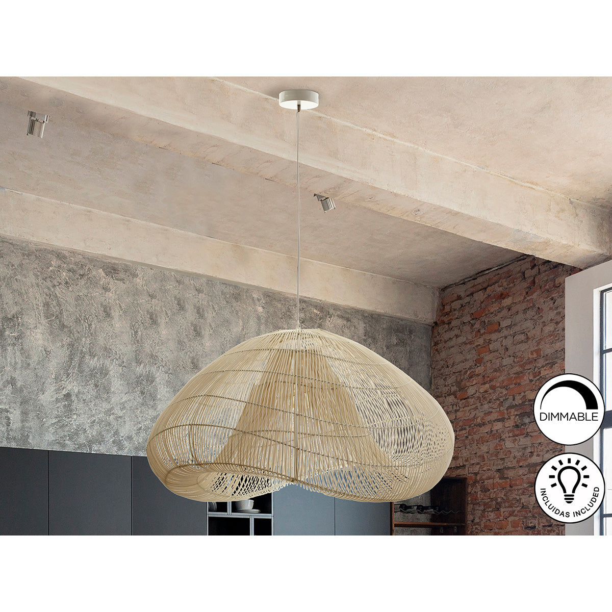 SABAH - LAMPĂ RATTAN ALBĂ 100 CM