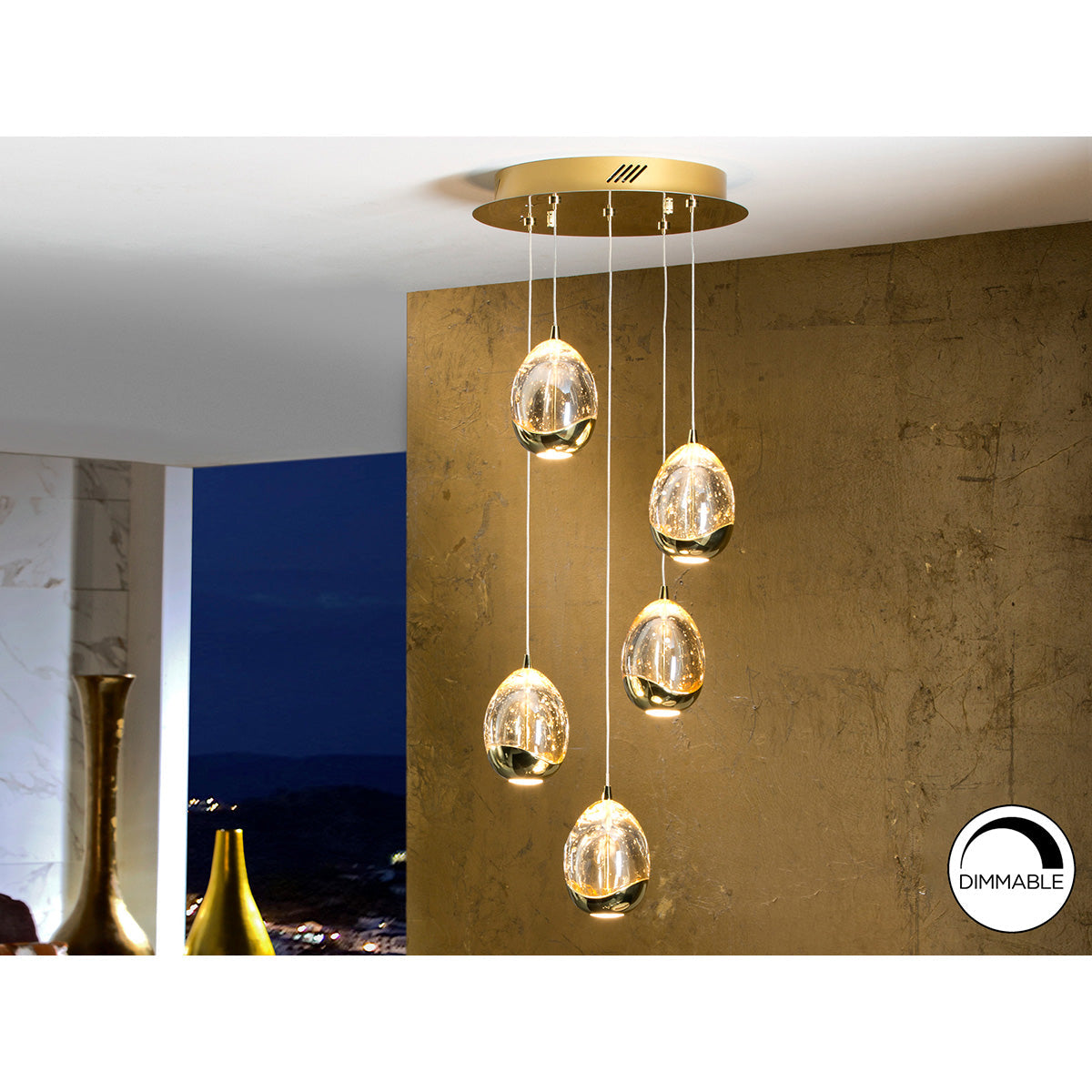 Lampă ROCIO cu 5 LED-uri, 30 cm, aurie