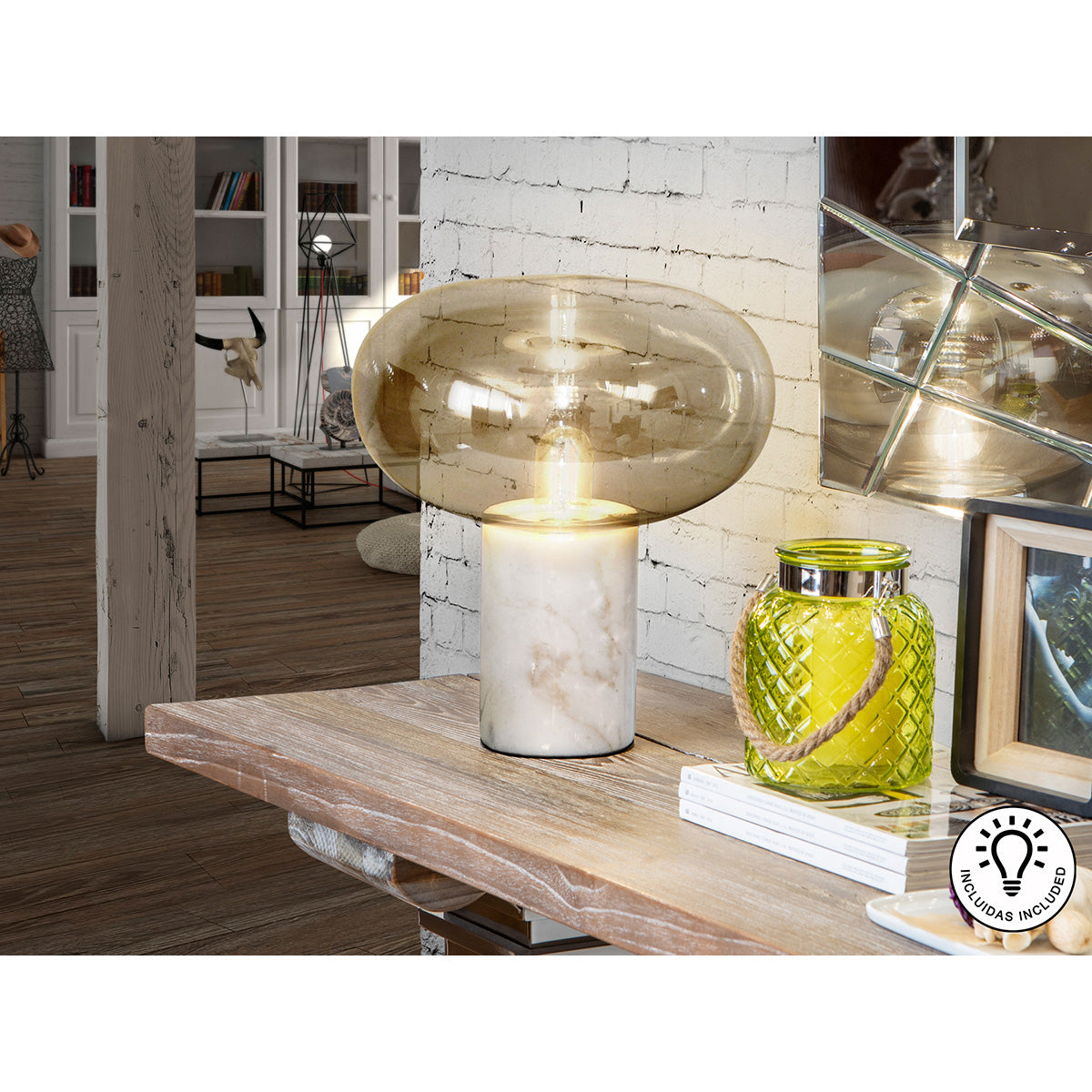 Lampă de masă Fungi 1L, marmură albă