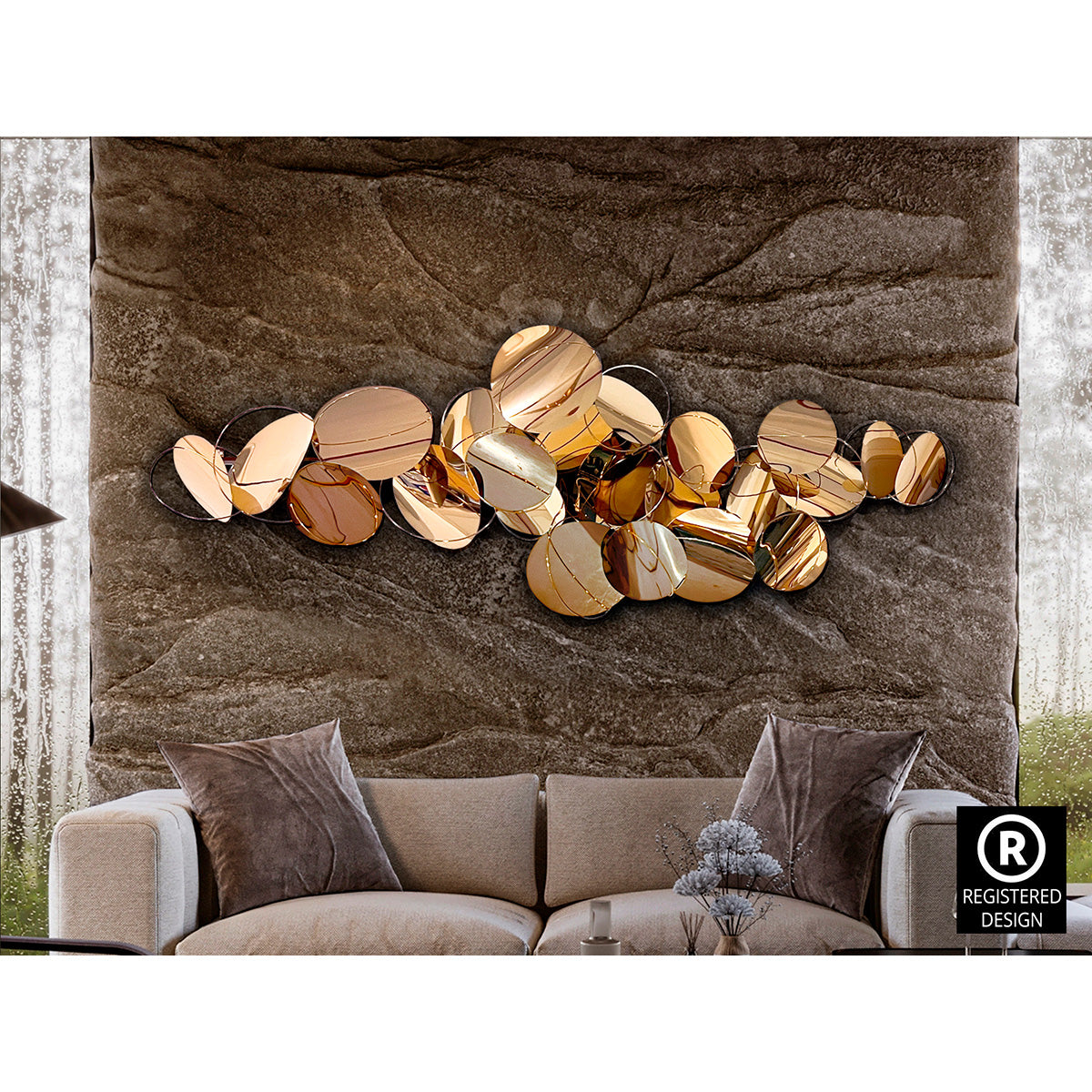 SERENITY - SCULPTURĂ DE PERETE DIN OȚEL, AUR ROZ