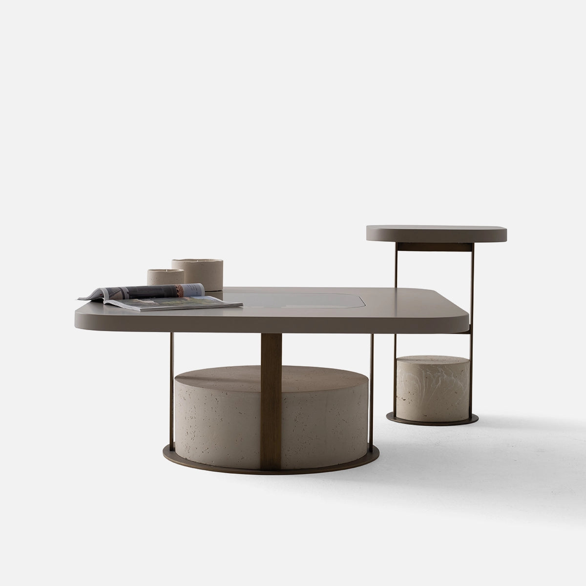 Masuta Cafea si Laterala Allegro – Sticla Fumurie si Accente Aurii