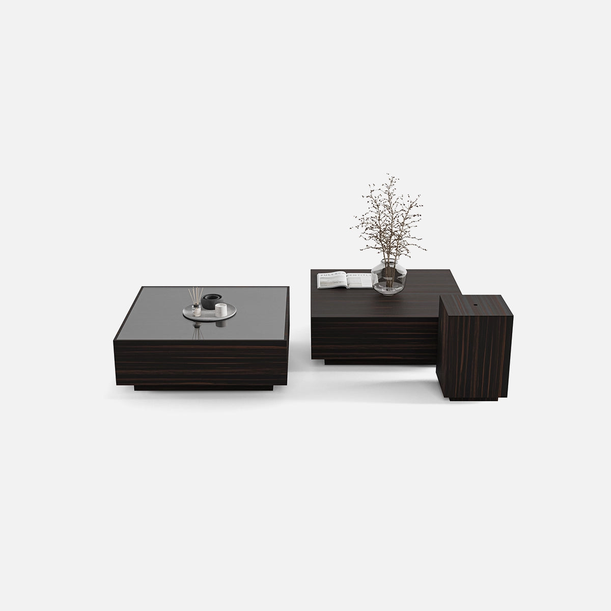 Masuta Cafea si Laterala Nora – Lemn Nuc si Sticla Fumurie