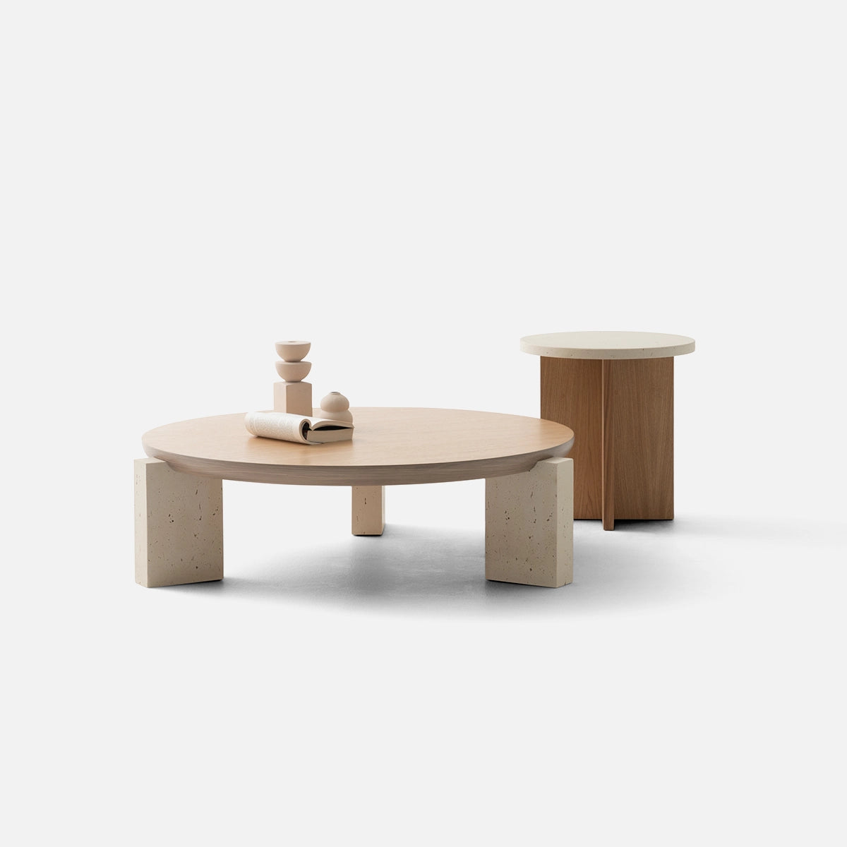 Masuta Cafea si Laterala Nota – Stejar Natural si Travertin