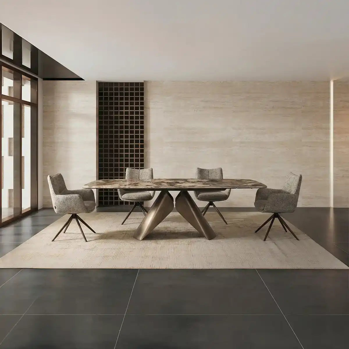 Masa Dining Jess Extensibila, Ceramica si Sticla Securizata, 180-260x100x76 cm