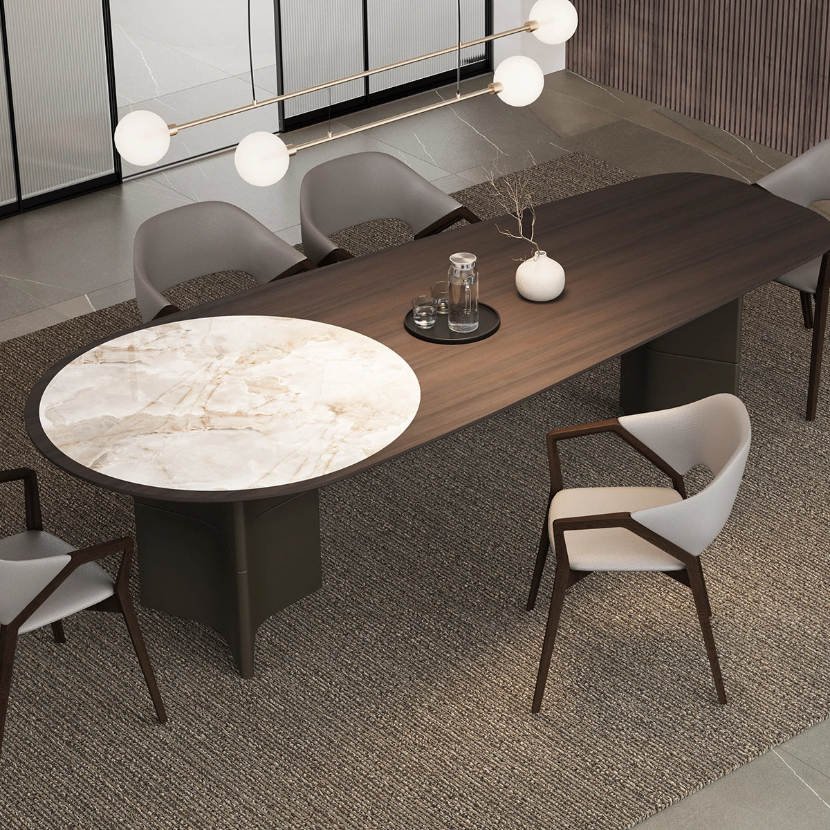 Masa Dining Ark Elegant Blat Ceramic si Furnir Nuc