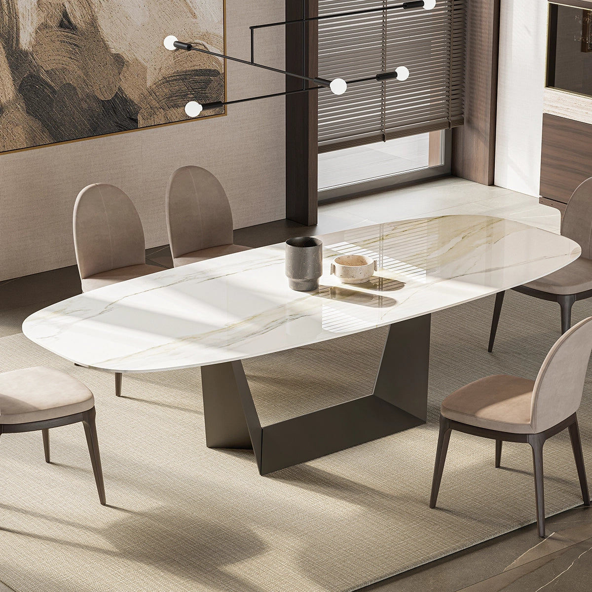 Masa de Dining Brera – Blat Ceramic si Sticla 12 mm cu Picioare Metalice