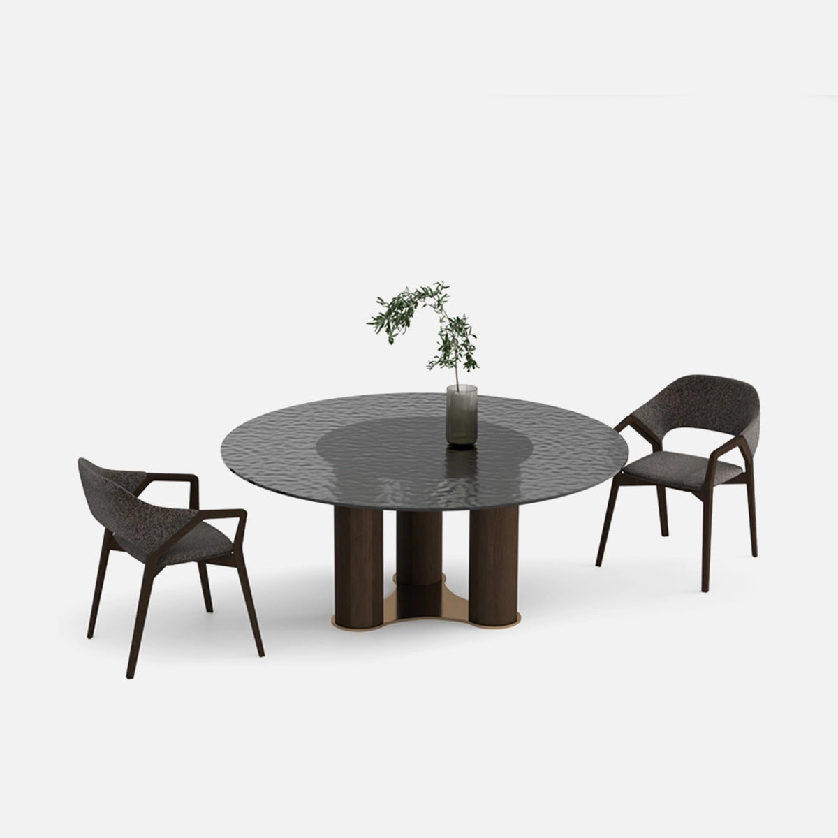 Masa Dining Libre – Blat Fusion Glass si Lemn Nuc