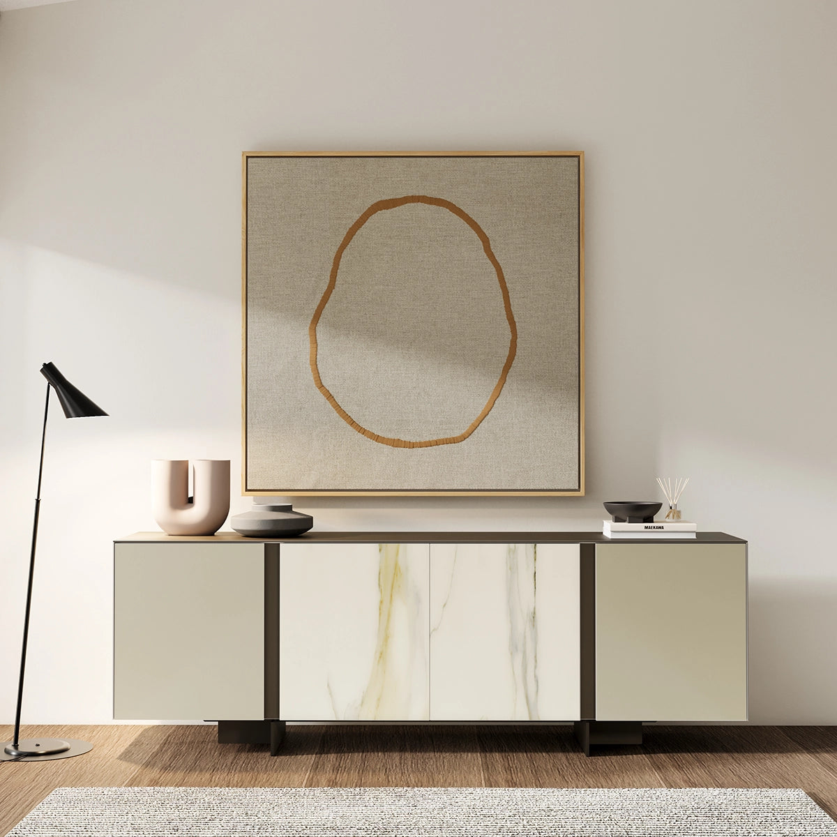 Comoda Linus – Ceramic si Sticla Mata cu Picioare Metalice