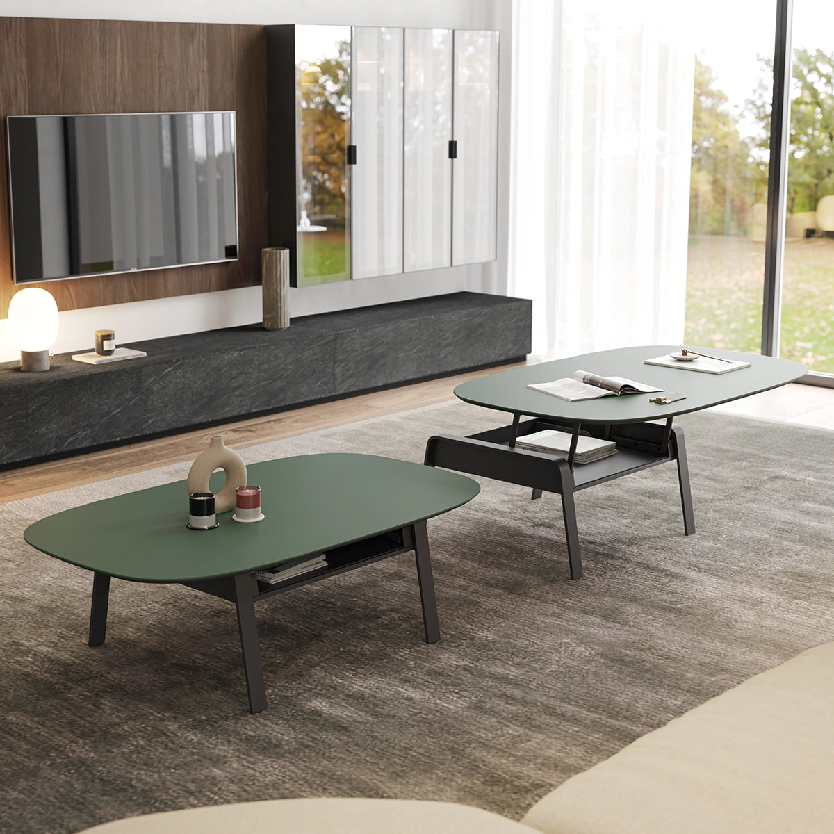 Masuta Cafea Emerald – Blat Sticla VMS Green si Picioare Metalice Negre