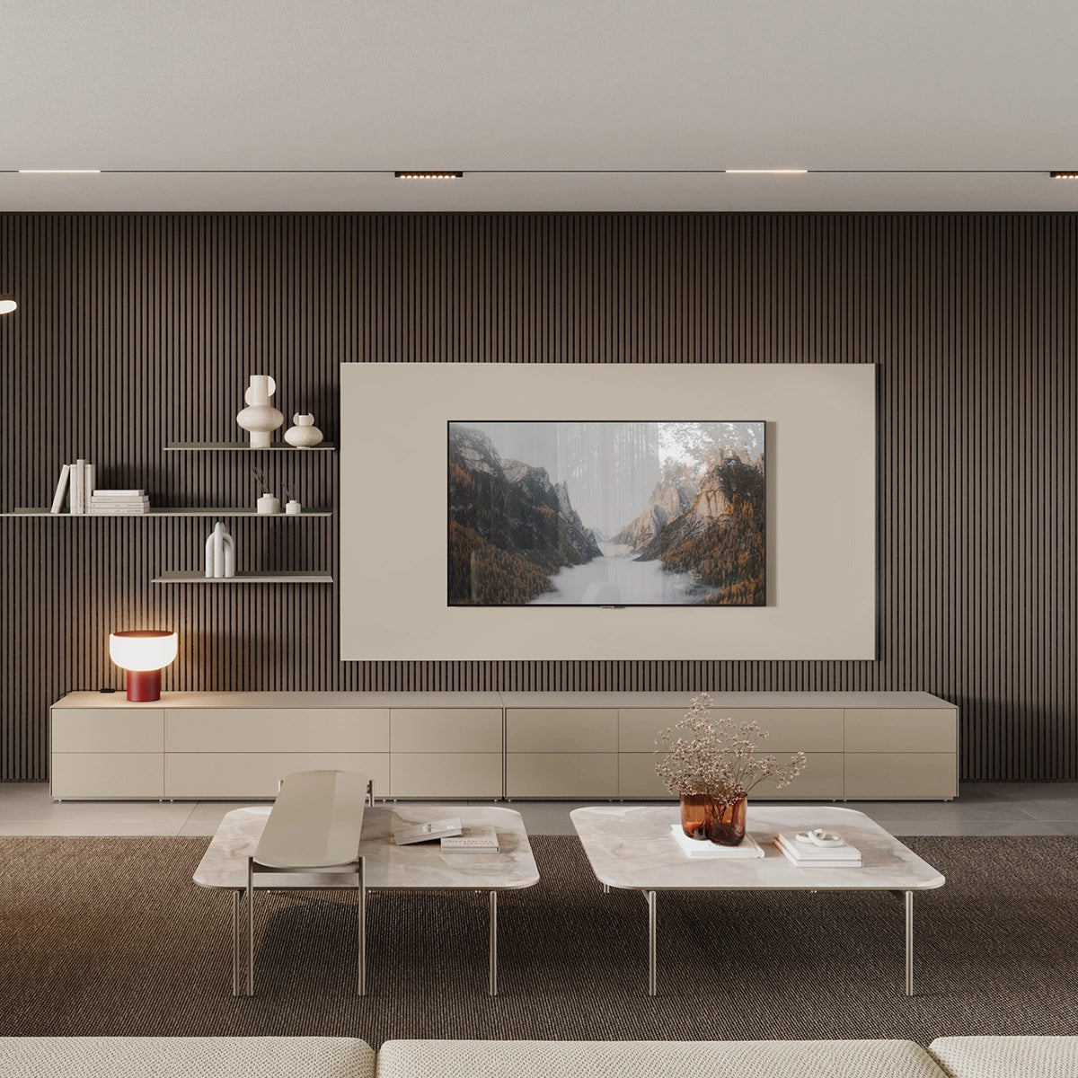 Comoda TV Pandora – Sticla Mata si Structura Metalica