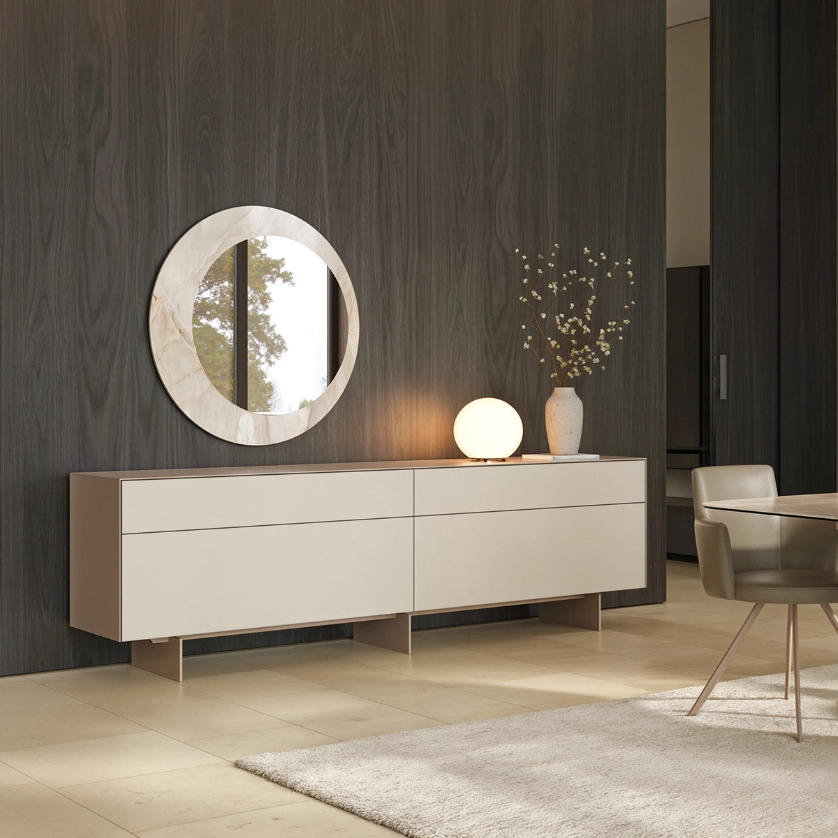 Comoda Pandora – Sticla Mata si Structura Metalica