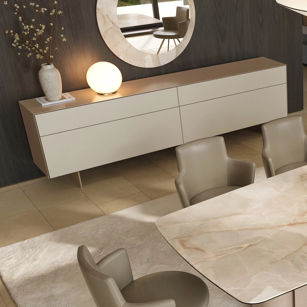 Comoda Pandora – Sticla Mata si Structura Metalica