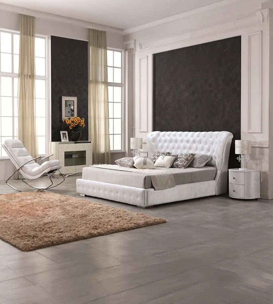 Letto Raffamio - Design moderno, imbottito con bottoni