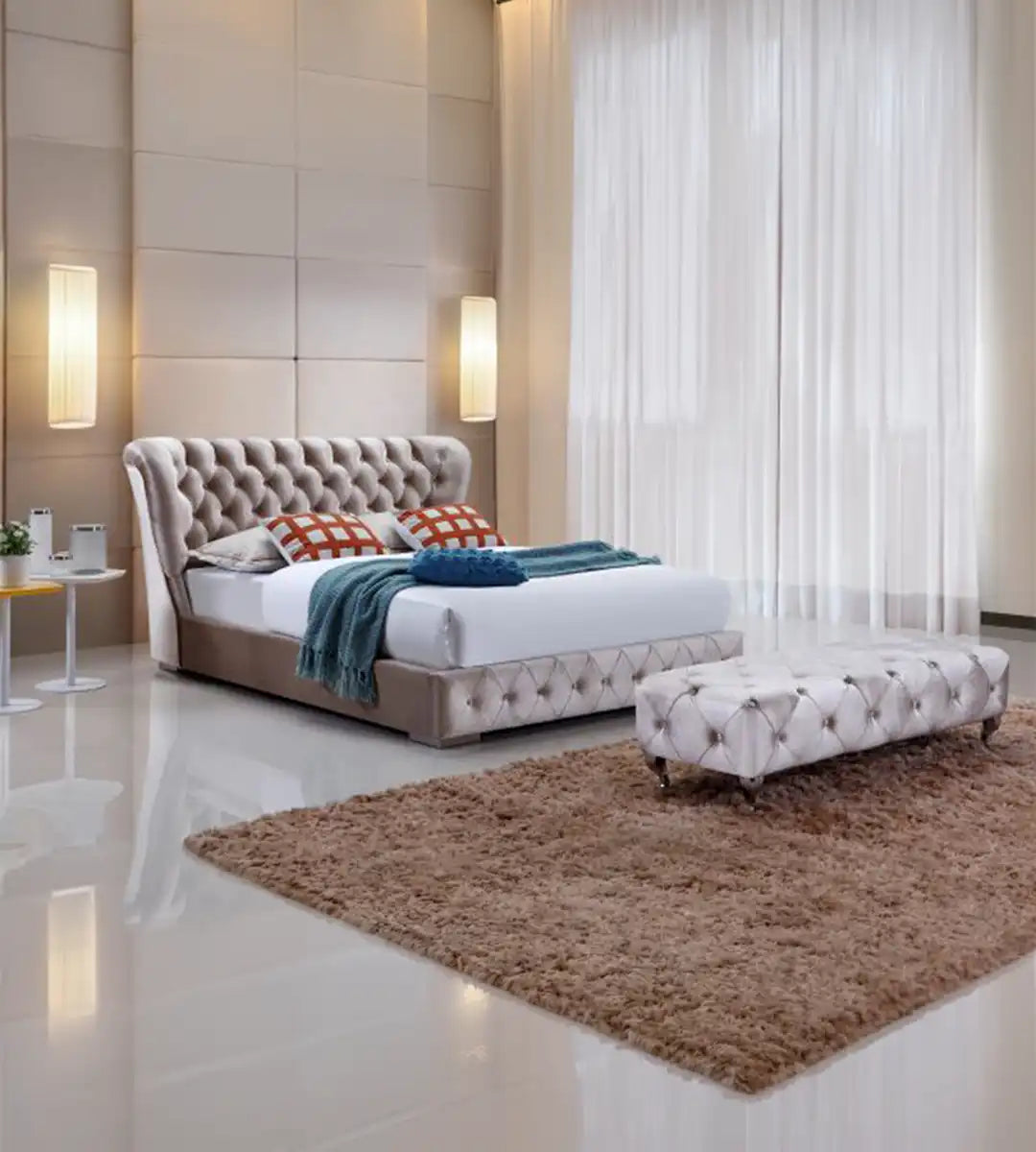 Letto Raffamio - Design moderno, imbottito con bottoni
